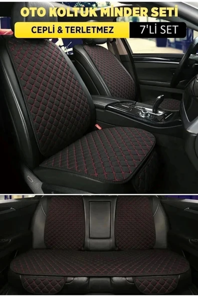 Renault Twingo Uyumlu  Terletmez Kumaş Minder Seti 7 Parça Full Takım siyah-kırmızı ürün görseli 1