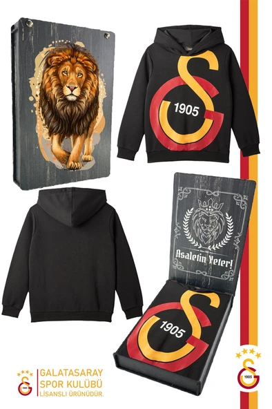 Galatasaray Orijinal Lisanslı Büyük Logo Çocuk Sweat Gs Aslan Baskılı Hediyelik Ahşap Kutulu ürün görseli 1