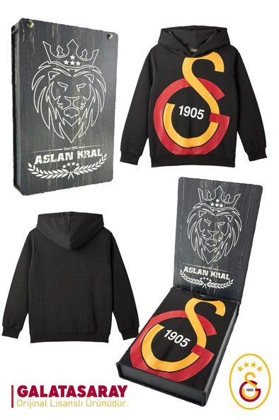 Galatasaray Orijinal Lisanslı Büyük Logo Çocuk Sweat Hediyelik Ahşap Kutulu ürün görseli 1