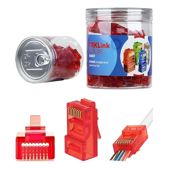 TRKLink EZ RJ45 KONNEKTÖR (KIRMIZI) 100 'lü PAKET YENİ NESİL ürün görseli 1
