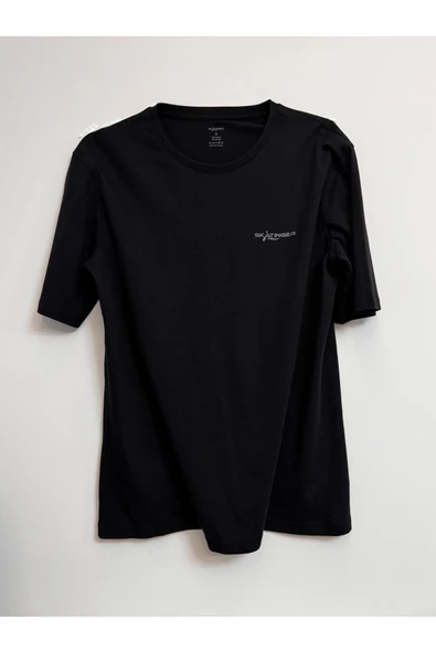 Skatinger  Modal-Pamuk Kumaş Oversize Düz Renk Siyah Tişört Nefes Alabilen Bisiklet Yakalı T-Shirt ürün görseli 1