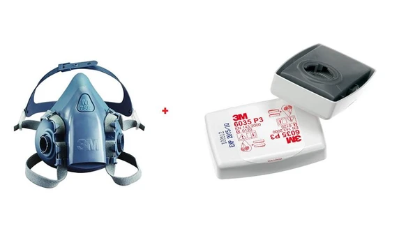 3M 7502 Yarım Yüz Maskesi (Orta Boy) + 3M 6035 Ffp3 Solo Filtre ürün görseli 1