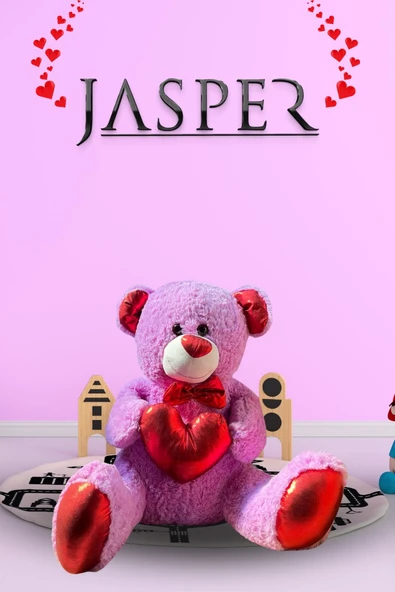 Jasper Mor-03040 Papyonlu Parlak Kalpli Sevimli Ayıcık - 45 cm ürün görseli 1