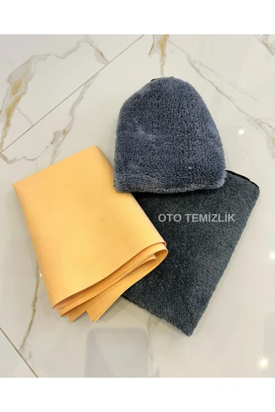 3'lü Oto Yıkama Seti: Mikrofiber Araç Kurulama Bezi, Mikrofiber Yıkama Eldiveni, Güderi Bezi 70x50cm ürün görseli 1