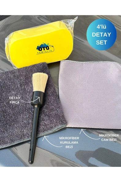 euroist 4’lü Profesyonel Araç Temizlik Seti – Mikrofiber Bez, Cam Bezi, Oto Sünger ve Detay Fırçası ürün görseli 1