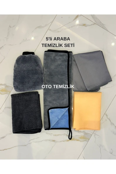 euroist 5'li Oto Yıkama Seti Mikrofiber Kurulama Bezi, Güderi Bez, Araba Yıkama Eldiveni, Cam Bezi 70x50 Cm ürün görseli 1