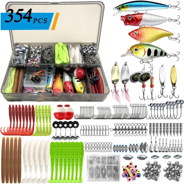 Valkyrie 354 Parça Balık Olta İğne Yem Seti Rapala Kurşun İğne Silikon Kaşık Çantalı Komple Set ürün görseli 1