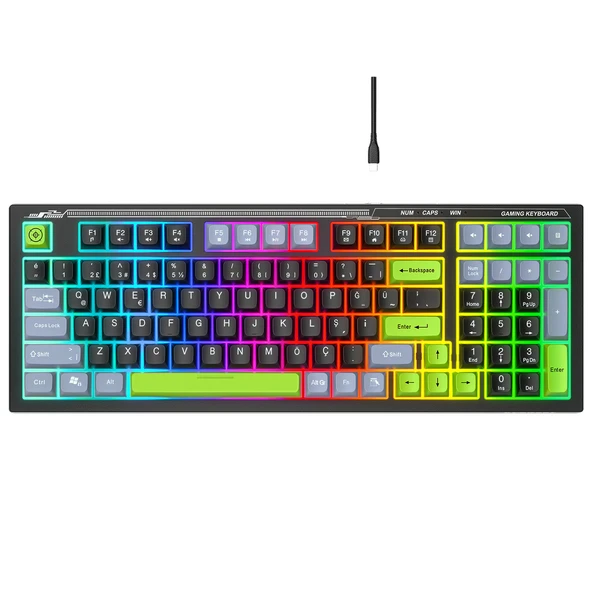 Everest KB-98 SILENT Siyah/Gri/Yeşil SESSİZ Rainbow Q Membrane Oyuncu Klavyesi ürün görseli 1