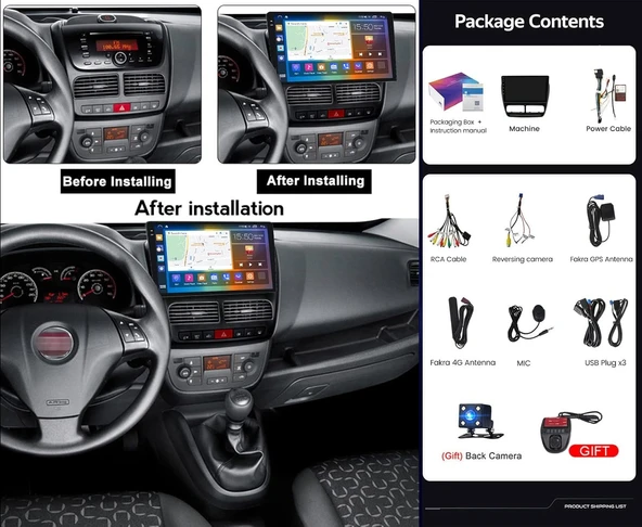 DARWİLL OPEL COMBO (2011-2018) MULTİMEDYA NAVİGASYON USB KAMERA CARPLAYER 4 RAM - Resim 2