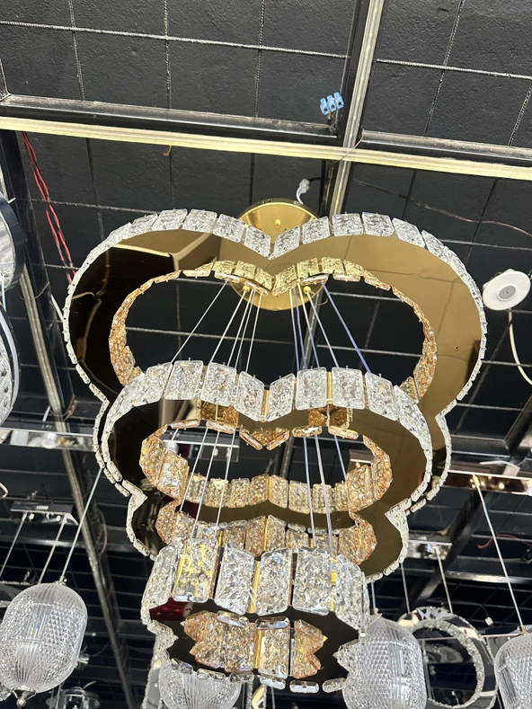 Kristal 3 katlı gold avize - Resim 4