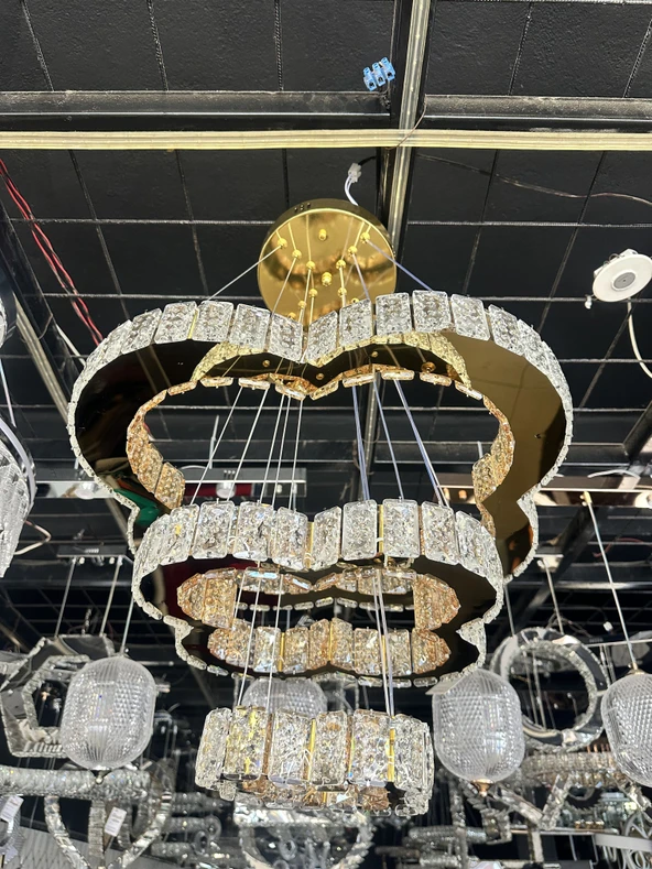 Kristal 3 katlı gold avize - Resim 3