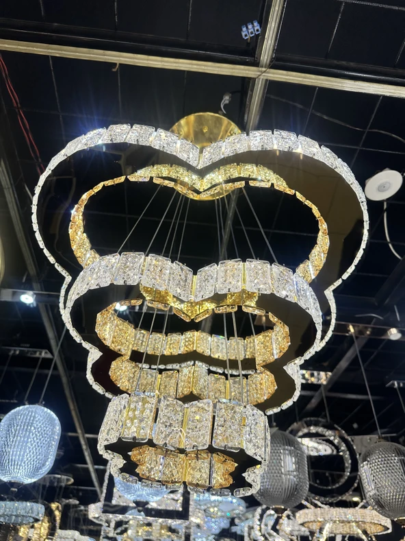 Kristal 3 katlı gold avize ürün görseli 1