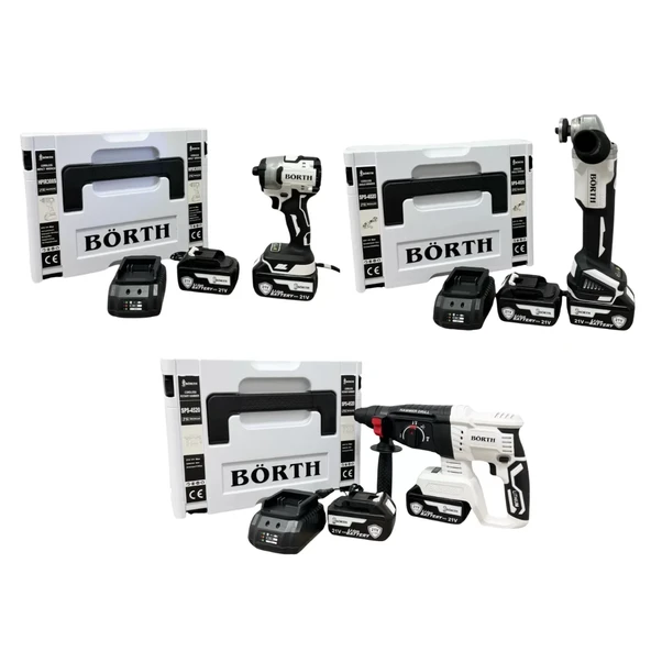 Börth Akülü 3-Lü Set Hilti & Taşlama & Torklu Vidalama ürün görseli 1