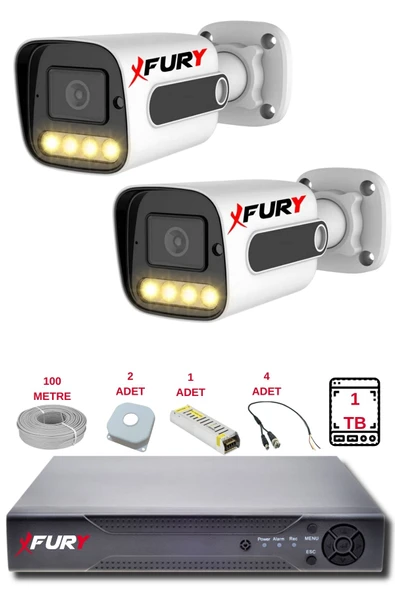 FURY 2 Kameralı Set Full HD Gece Renkli Görüş - Cepten İzle - Su Geçirmez Güvenlik Kamerası Seti 1TB ürün görseli 1