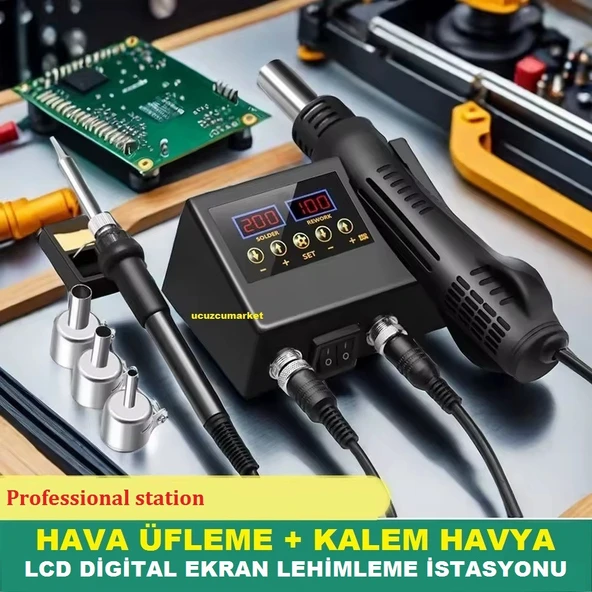 HAVA ÜFLEME + KALEM HAVYA LCD DİGİTAL EKRAN LEHİMLEME İSTASYONU ürün görseli 1