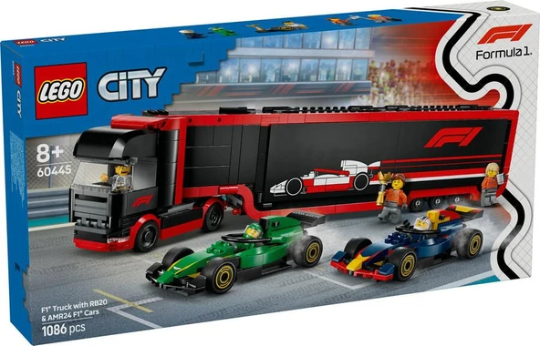 LEGO City 60445 F1 Truck with RB20 and AMR24 F1 Cars ürün görseli 1