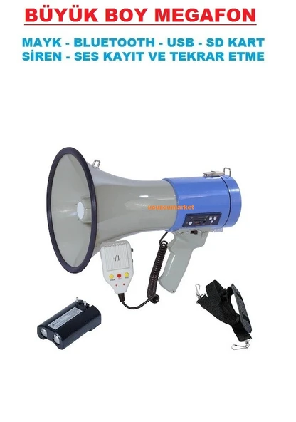 Büyük Boy Megafon (Mayk - Bluetooth - USB - Sd - Siren - Ses Kayıt ve Tekrar Etme) ürün görseli 1