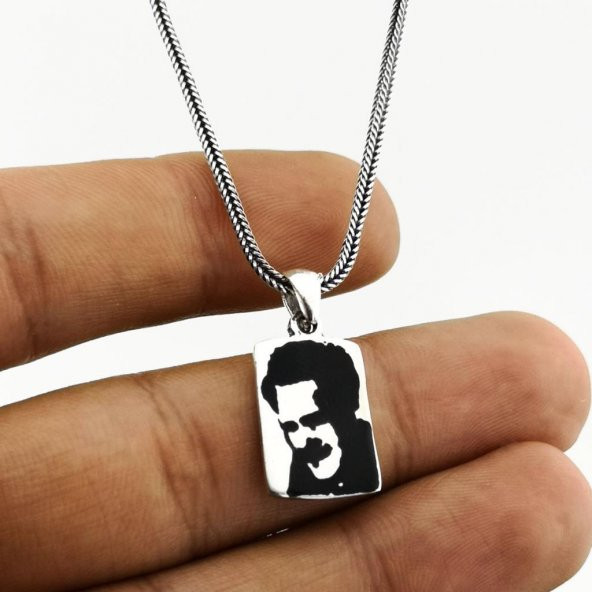 Nazım Hikmet Ran Siületli Kalın Zincirli 925 Ayar Gümüş Kolye 60 CM ürün görseli 1
