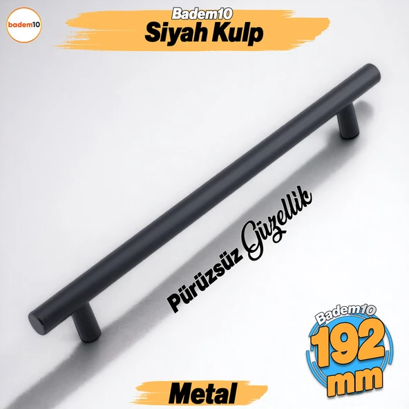 Rosemary Mat Siyah Metal Kulp 192 mm 19.2 Cm Mobilya Mutfak Çekmece Dolap Dolabı Kulpu Kulbu Kulplar ürün görseli 1