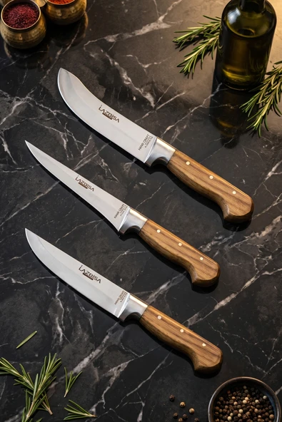 LAZBİSA Hand Craft Mutfak Bıçak Seti Et Ekmek Sebze Bıçağı 3 Lü Set Günlük Kullanım ( Mtf-033 ) ürün görseli 1