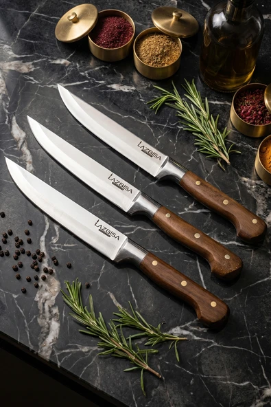 LAZBİSA Hand Craft Mutfak Bıçak Seti Et Ekmek Sebze Bıçağı 3 Lü Set Günlük Kullanım ( Mtp-270 ) ürün görseli 1