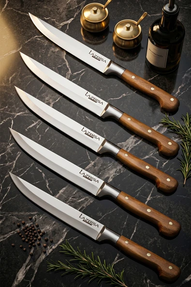 LAZBİSA Hand Craft Mutfak Bıçak Seti Et Ekmek Sebze Meyve Doğrama Bıçağı 5 Li Günlük Kullanım ( Mtf-051 ) ürün görseli 1