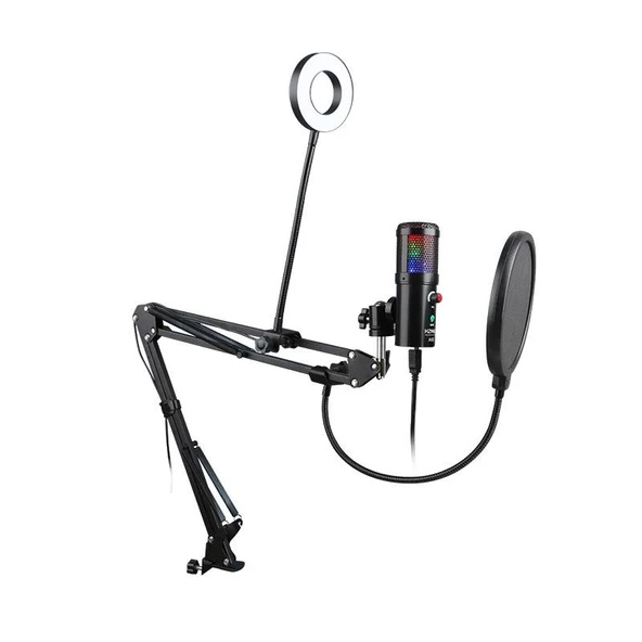 WellSound A6S-B Profesyonel Uzaktan Eğitim-Yayıncı Mikrofon Seti Işıklı ürün görseli 1