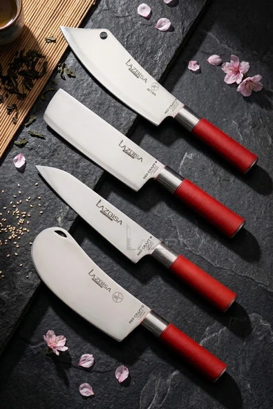 LAZBİSA Red Craft Serisi Mutfak Şef Bıçak Seti Et Ekmek Sebze Şef Bıçağı 4 Lü Set Günlük Kullanım (MFT-271) ürün görseli 1