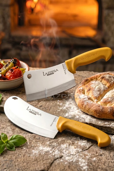 LAZBİSA Gold Serisi Pide Börek Mutfak Bıçağı Salata Pizza Bıçak Kıyma Satırı Doğrama 2 Li Set ( Mft-012 ) ürün görseli 1