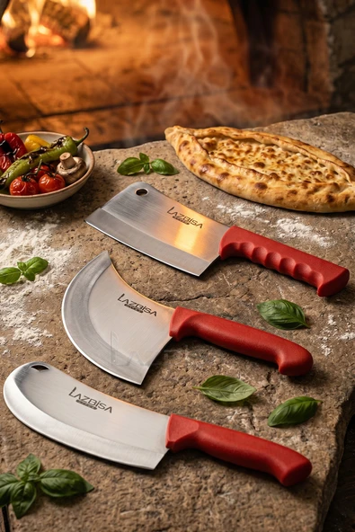 LAZBİSA Silver Serisi Mutfak Bıçak Börek Bıçağı Pizza Pide Bıçağı Kıyma Bıçağı Satırı 3 Lü Set ( Mft-927) ürün görseli 1