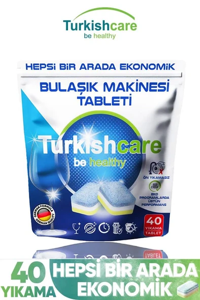 Turkishcare Hepsi Bir Arada Ekonomik 40 Yıkama Bulaşık Deterjanı Premium Tablet ürün görseli 1