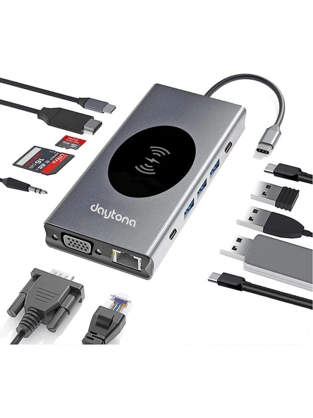 Daytona W13 Macbook Uyumlu Type C To 4K HDMI Lan Wireless Şarj 13IN1 Hub Çevirici ürün görseli 1