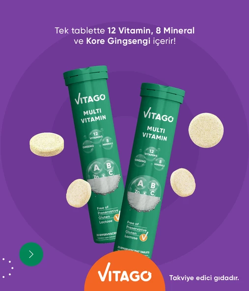 2li-Vitago Multivitamin, Multimineral 20li Efervesan Tablet - Resim 2