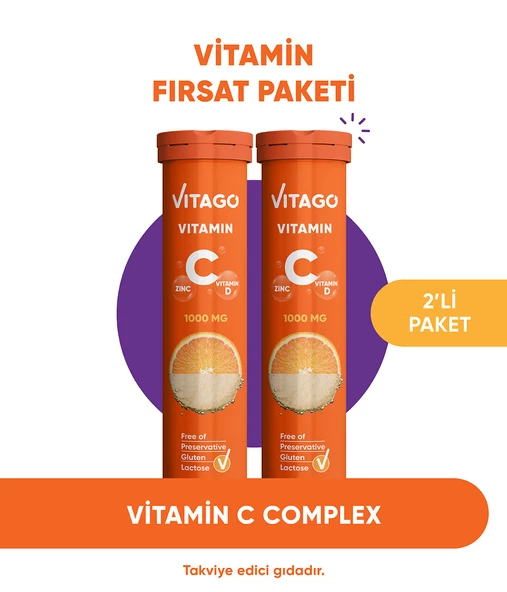2li- Vitago C Vitamini, D Vitamini, Çinko 20li Efervesan Tablet ürün görseli 1