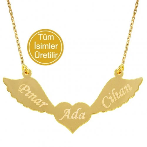 Harem Altın 14 Ayar Altın Üç İsim Kalpli Harf Kolye - AD8 ürün görseli 1