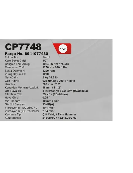 Chicago Pneumatic CP7748 1/2" Havalı Bijon Sökme Tabancası ürün görseli 1
