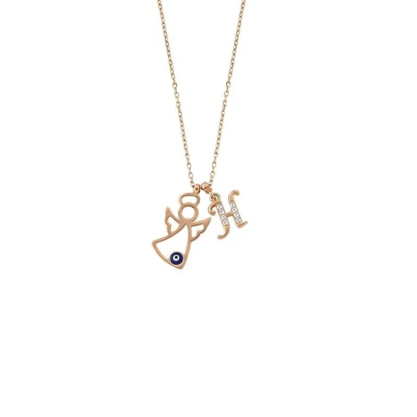 Harem Altın Melek Harfli Nazar Boncuklu Gümüş Kolye  GMS1500 ürün görseli 1
