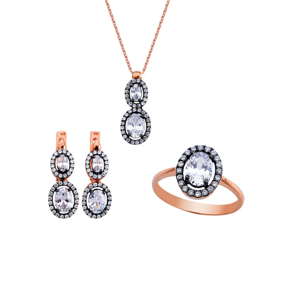 Harem Altın Rose Oval Taşlı Anturaj Gümüş Set  GMS141 ürün görseli 1