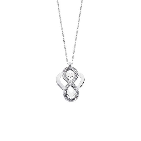 Harem Altın Kalp Motifli Zirkon Taşlı Sonsuzluk Gümüş Kolye GMS1699 ürün görseli 1