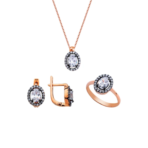 Harem Altın Oval Pırlanta Montür Gümüş Set  GMS151 ürün görseli 1