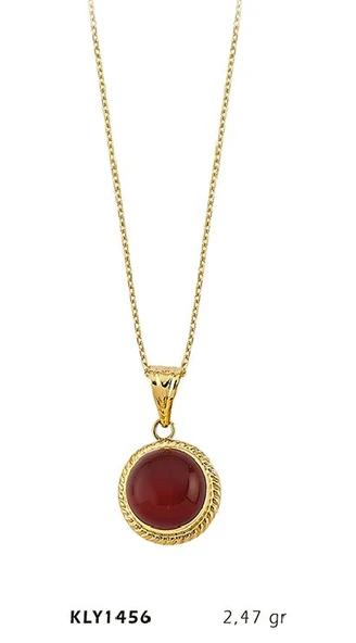 Harem Altın 14 Ayar Altın Bordo Otantik Taşlı Kolye KLY1456 ürün görseli 1