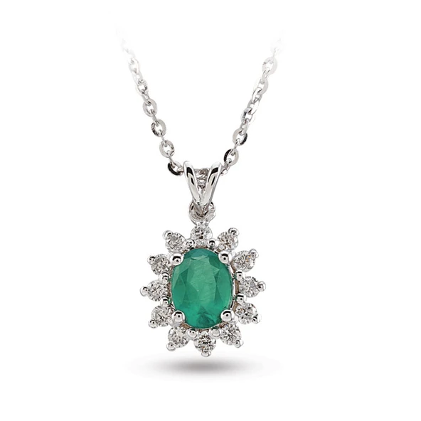 Harem Altın 0.45 Ct Pırlanta Zümrüt Taşlı Kolye RTKL29 ürün görseli 1