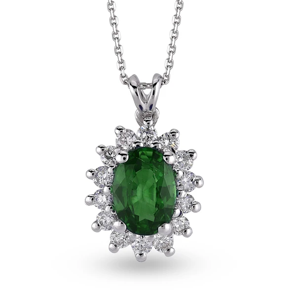 Harem Altın 0.96 Ct Pırlanta Zümrüt Taşlı Kolye RTKL33 ürün görseli 1