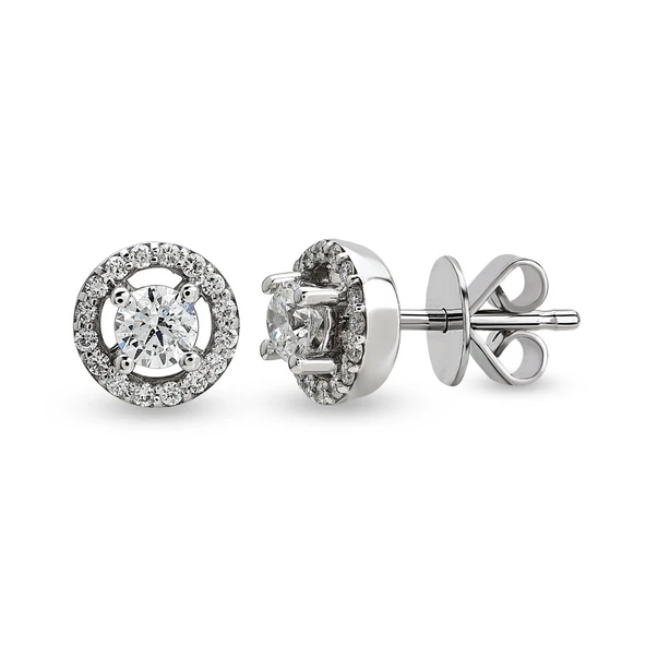 Harem Altın 0.24 Ct Etrafı Taşlı Tektaş Pırlanta Küpe TKPE11 ürün görseli 1