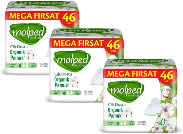 Molped Pure & Soft Normal 46'lı 3 Adet Hijyenik Ped ürün görseli 1
