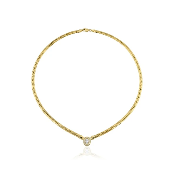 Harem Altın Oval Taşlı Balık Sırtı Kolye ZKU107 ürün görseli 1