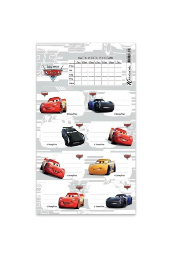 Keskin Color Okul Etiketi Ders Programlı Cars 3 Yaprak Arabalar Okul Etiketi ürün görseli 1