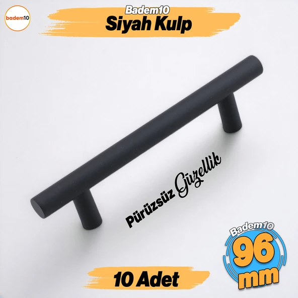 Çubuk 10 Adet Siyah Metal Kulp ( 96 mm-9.6 cm) Mobilya Mutfak Çekmece Dolabı Kulpu Kulbu Kulpları ürün görseli 1
