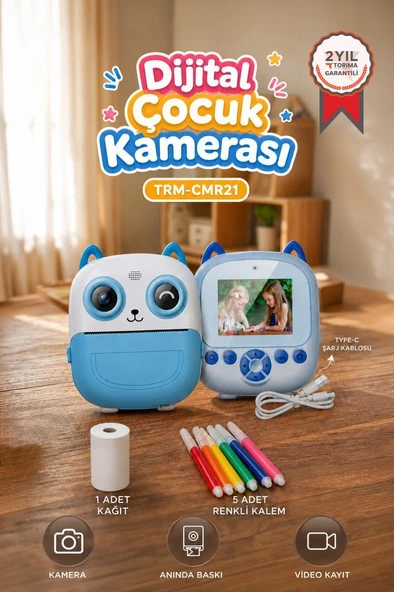 Dijital Fotoğraf Makineleri Çocuk Termal Resim Kağıt Baskılı Yazıcı Kamera Video Makinesi CMR21 Mavi ürün görseli 1