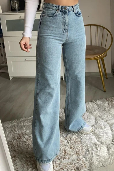 90's Morena Moda 90's Açık Kar Yıkama Mavi Likralı Süper Yüksek Bel ürün görseli 1